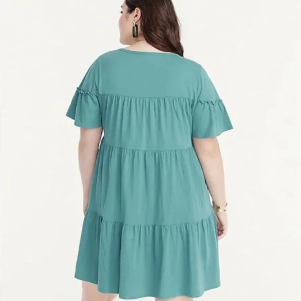NWT J. Crew Broken-in jersey tiered ruffle mini dress in teal - Picture 4 of 8